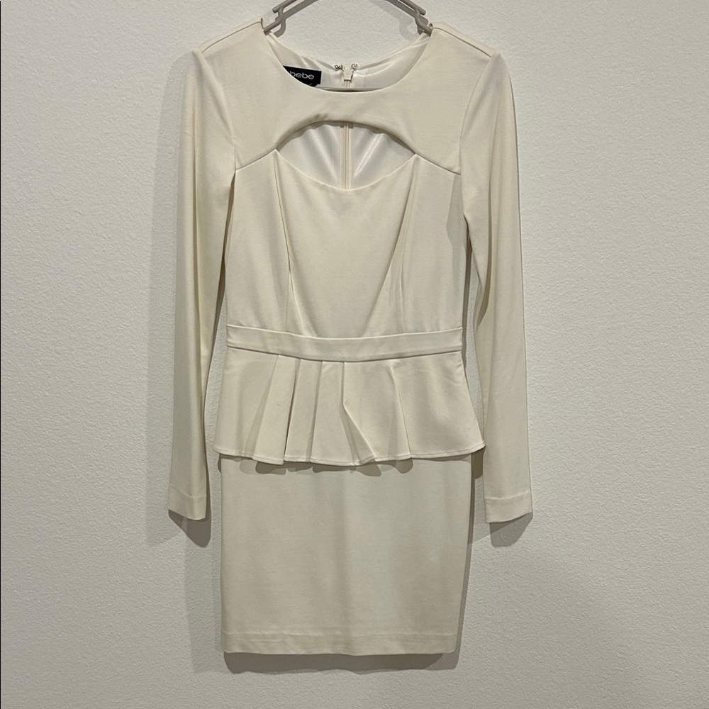 bebe Ivory Long Sleeve Dress with Pleated Waist